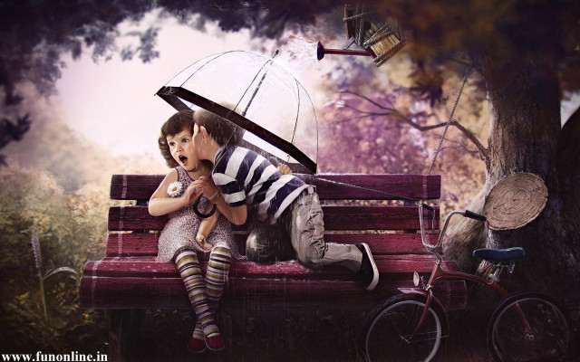 Woman bench umbrella man bike free wallpaper - medium preview image