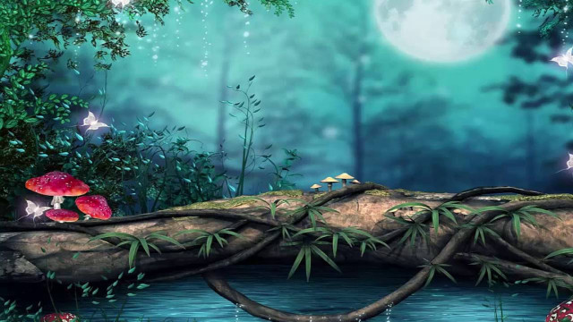 Forest tree trunk mushrooms painting free wallpaper - medium preview image