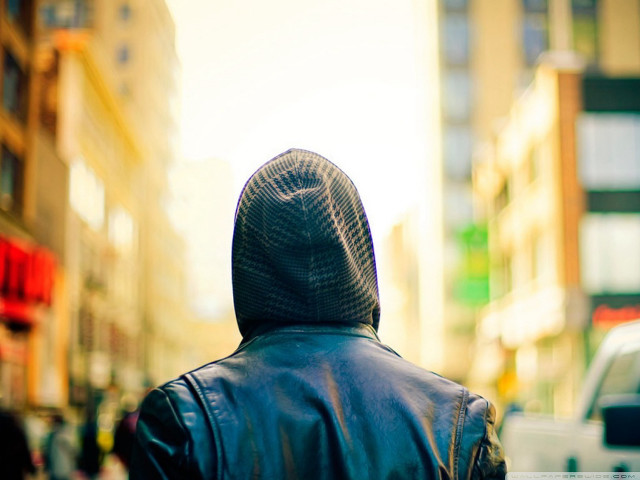 City street leather jacket bokeh free wallpaper - medium preview image