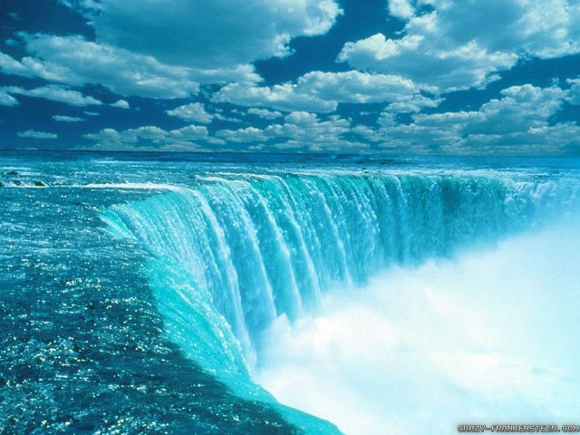 Waterfall ocean blue sky clouds free wallpaper - medium preview image