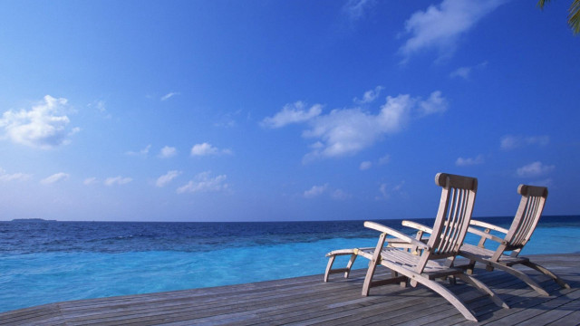 Chairs dock ocean palm tree #2 free wallpaper - medium preview image