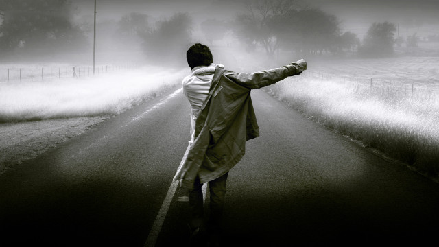 Man walking road jacket light free wallpaper - medium preview image