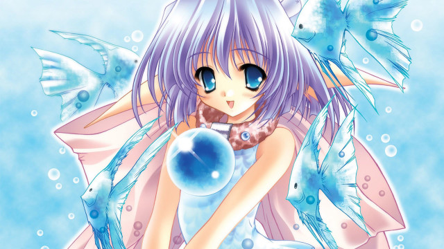 Blue hair girl fish bubble free wallpaper - medium preview image