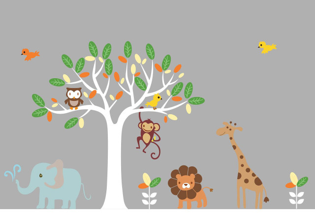 Animals trees giraffe mural wall free wallpaper - medium preview image