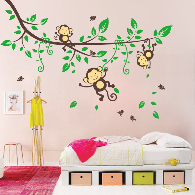 Bedroom monkeys wall leaves tree free wallpaper - medium preview image
