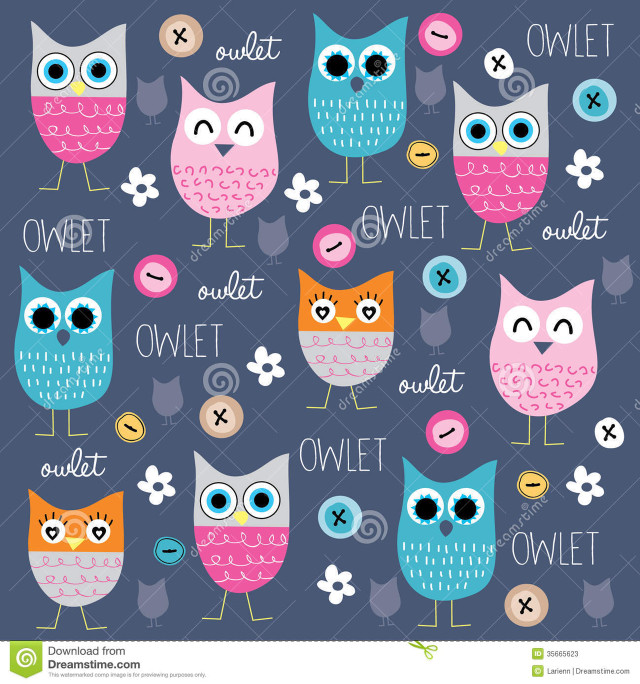 Owls flowers blue background pattern free wallpaper - medium preview image