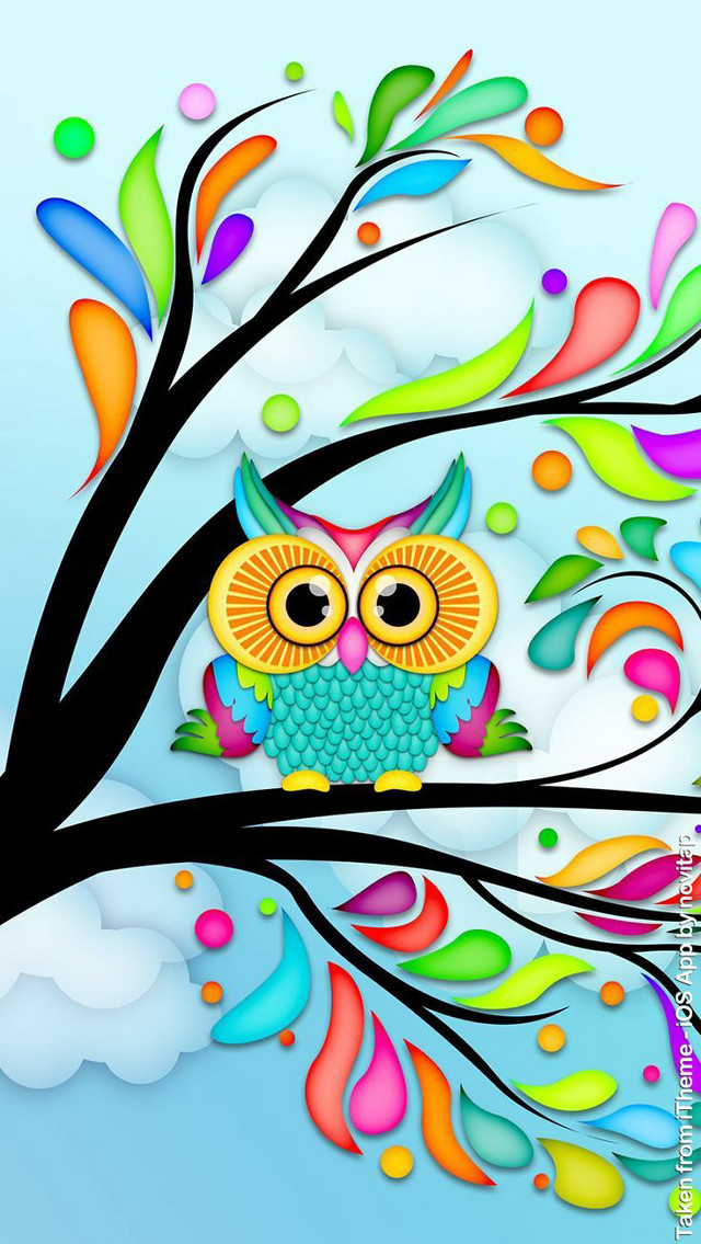 Colorful owl tree branch leaves free wallpaper - medium preview image