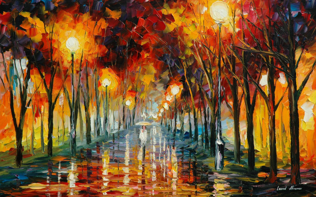 Colorful forest person walking road free wallpaper - medium preview image