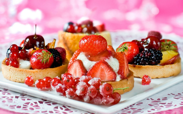 Fruit tarts whipped cream berries free wallpaper - medium preview image