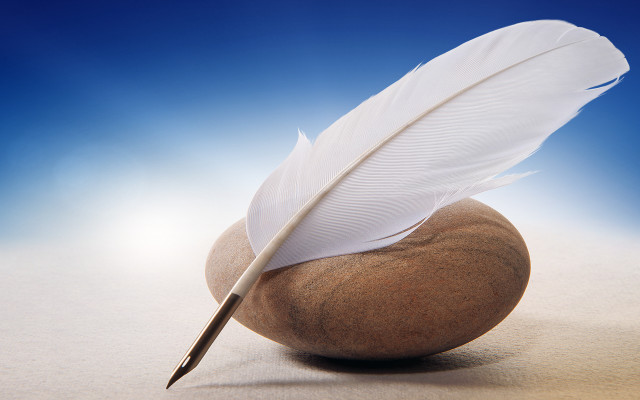 Feather quill rock blue background free wallpaper - medium preview image