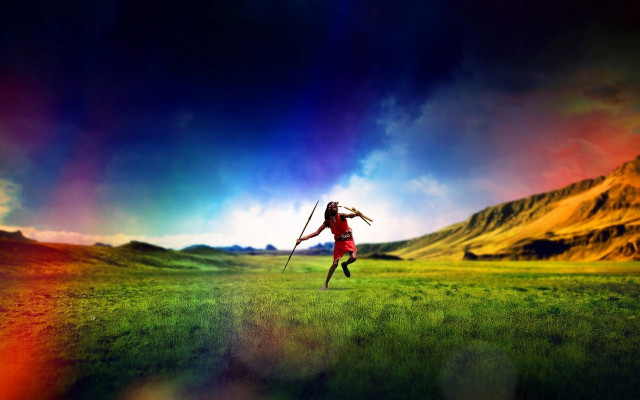 Woman field stick sky clouds free wallpaper - medium preview image