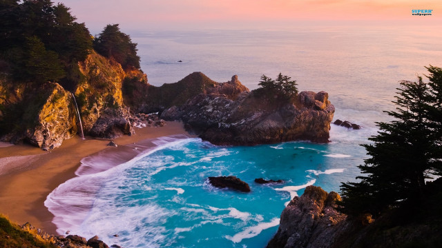Beach rocks water sunset pink #4 free wallpaper - medium preview image