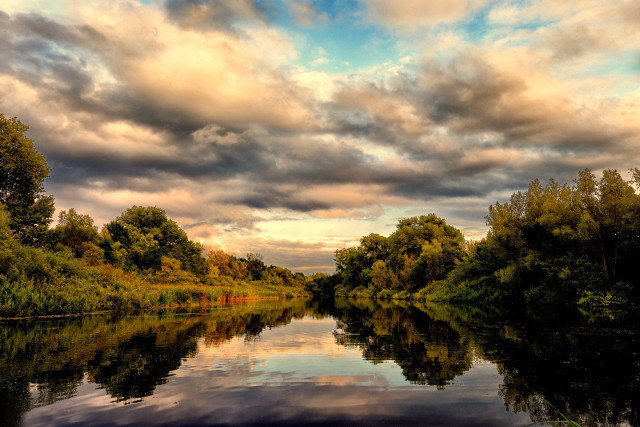 River trees clouds sky above free wallpaper - medium preview image