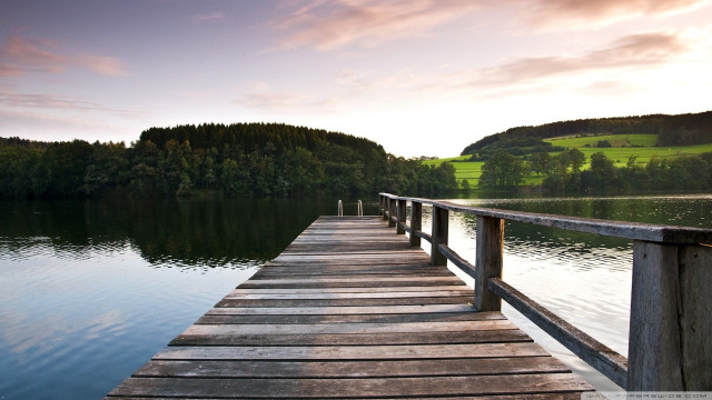 Wooden dock lake mountain sunset free wallpaper - medium preview image