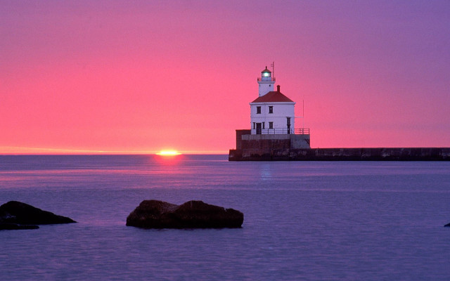 Lighthouse rock ocean sunset sky #2 free wallpaper - medium preview image