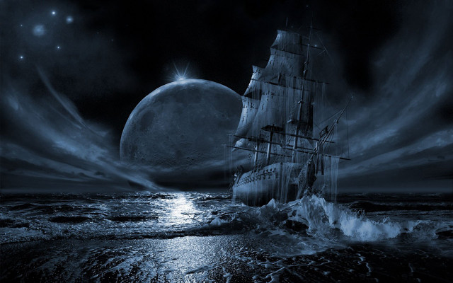 Night ocean ship moon starry free wallpaper - medium preview image