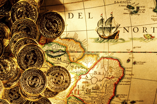Map coins compass ship treasure free wallpaper - medium preview image