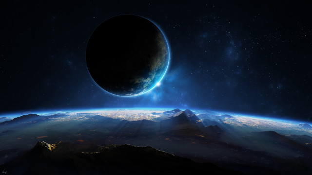 Distant planet space horizon moon free wallpaper - medium preview image