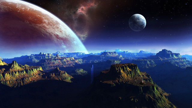 Planet star system mountain waterfall free wallpaper - medium preview image