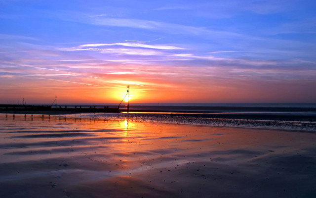 Sunset beach person walking distance free wallpaper - medium preview image
