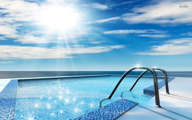Swimming pool ladder sunshine horizon free wallpaper - medium preview image