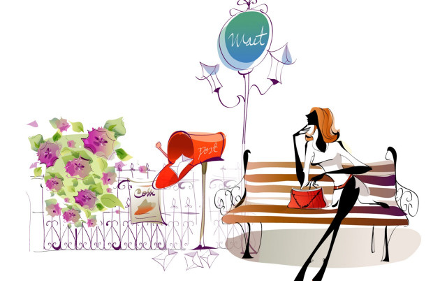 Woman bench mailbox balloon attached free wallpaper - medium preview image
