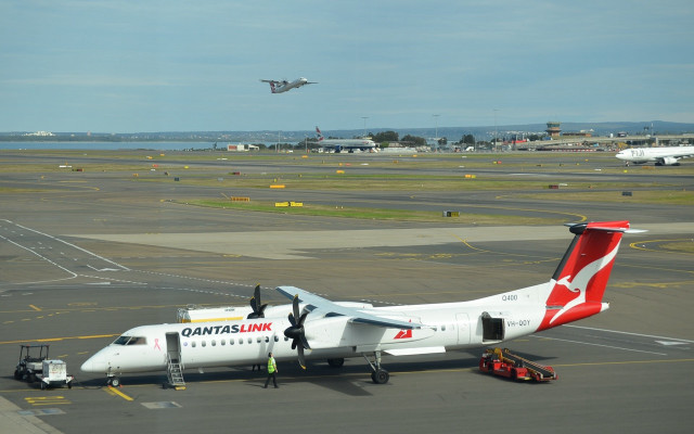 Large white airplane runway flying free wallpaper - medium preview image