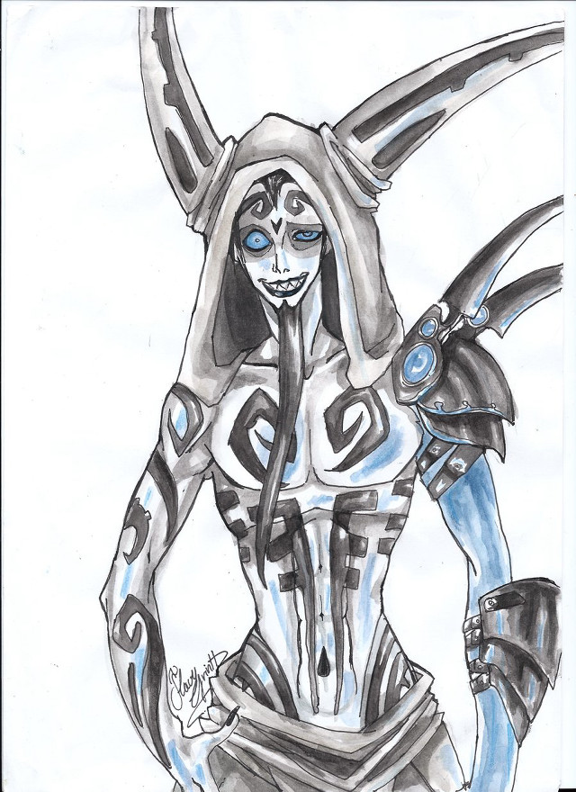 Woman horns hood sword drawing free wallpaper - medium preview image