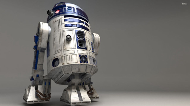 Robot standing table gray background free wallpaper - medium preview image