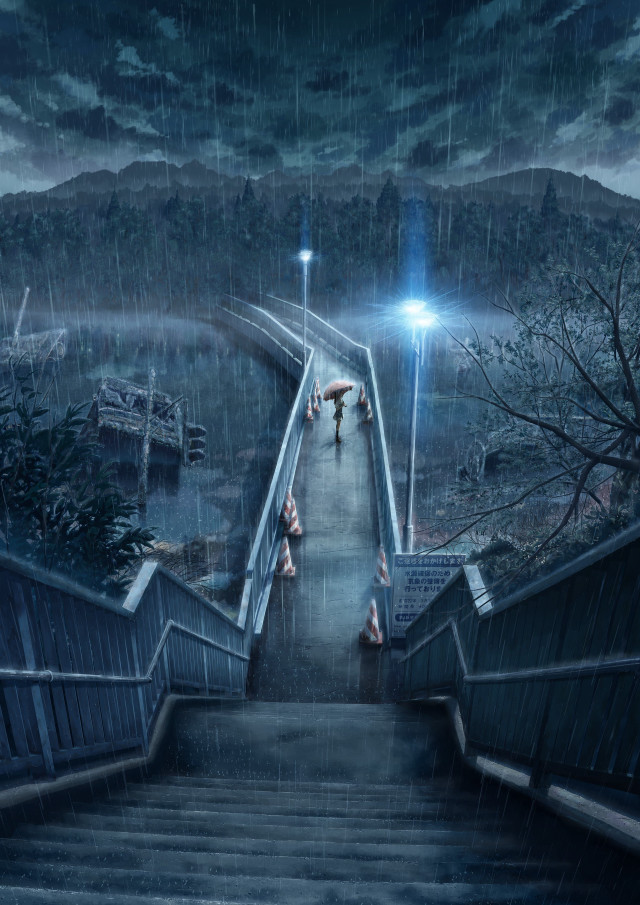 People walking stairway rain umbrellas free wallpaper - medium preview image