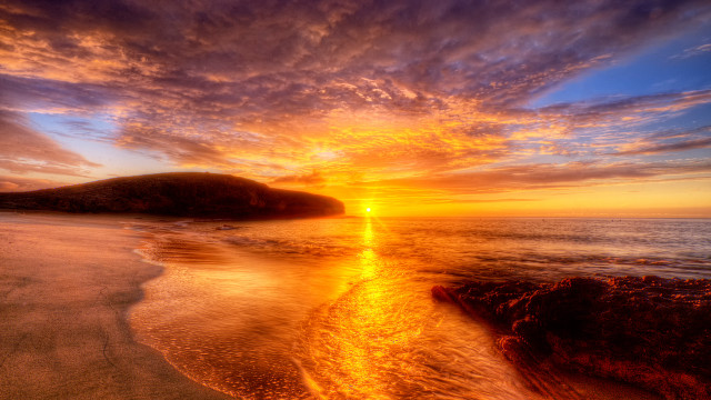 Sunset beach mountain water foreground #2 free wallpaper - medium preview image