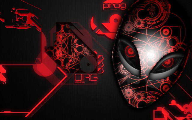 Red alien face black background free wallpaper - medium preview image