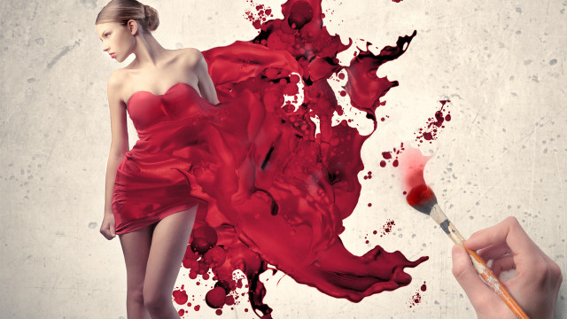 Woman red dress paintbrush red free wallpaper - medium preview image