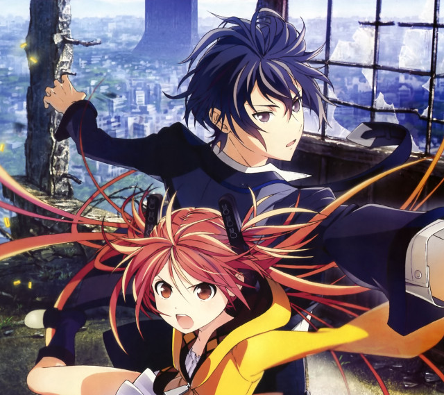 Anime couple cityscape sky background free wallpaper - medium preview image