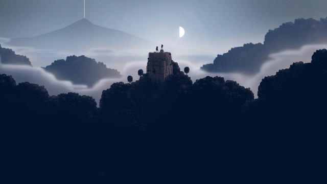 Castle forest moon distant mountain free wallpaper - medium preview image