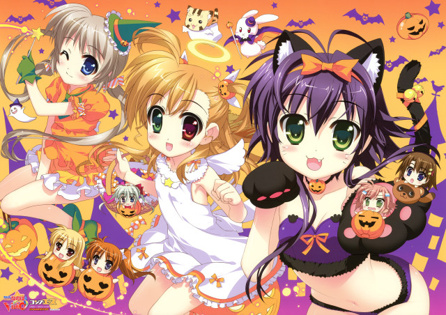 Anime girls halloween costumes pumpkins free wallpaper - medium preview image