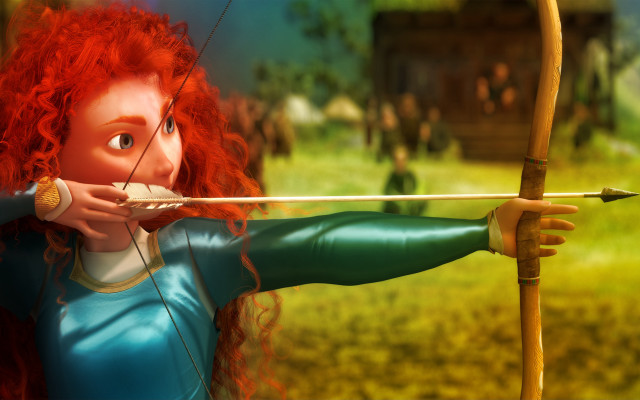 Red haired girl aiming bow free wallpaper - medium preview image