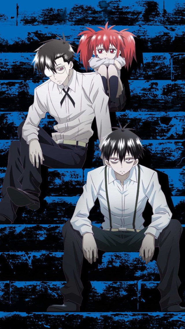 Anime characters bench blue background free wallpaper - medium preview image