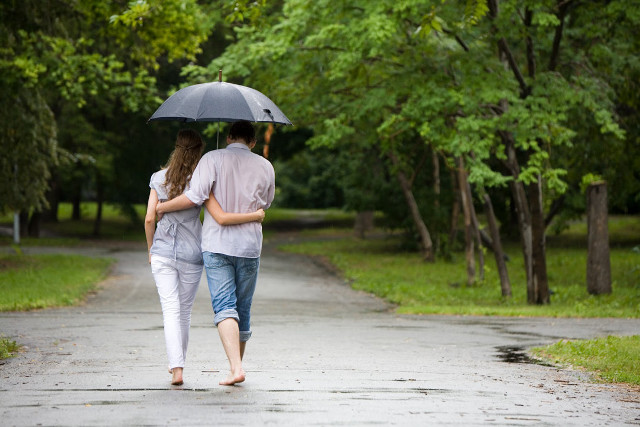 Couple walking road umbrella rain free wallpaper - medium preview image