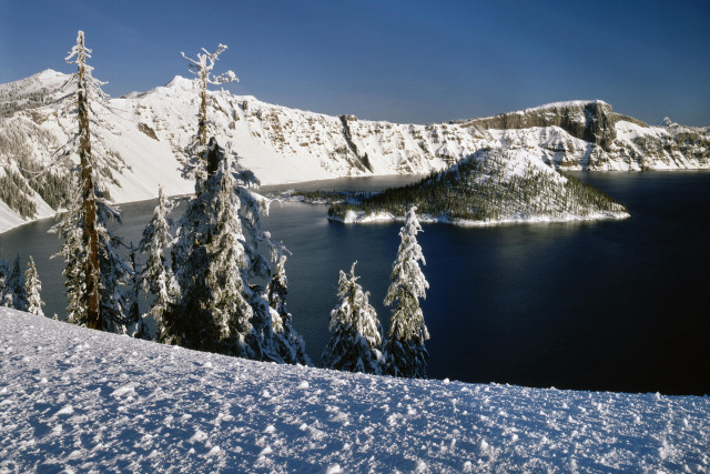 Snowy mountain lake trees blue #2 free wallpaper - medium preview image