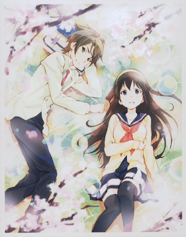 Anime couple tree flowers leaves free wallpaper - medium preview image