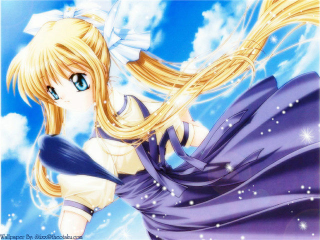 Blonde girl flying blue sky free wallpaper - medium preview image