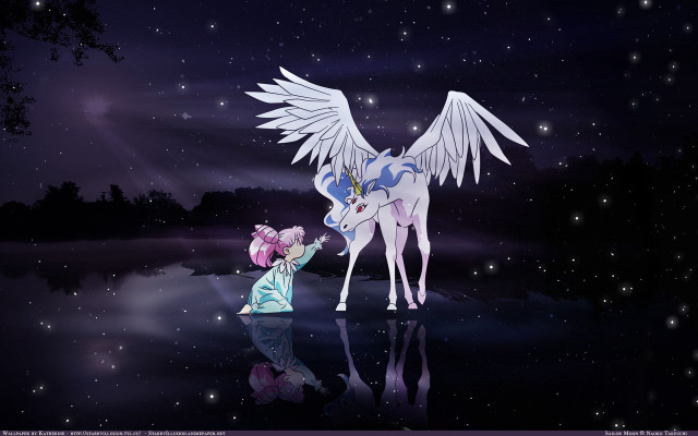 Little girl touching unicorn star free wallpaper - medium preview image
