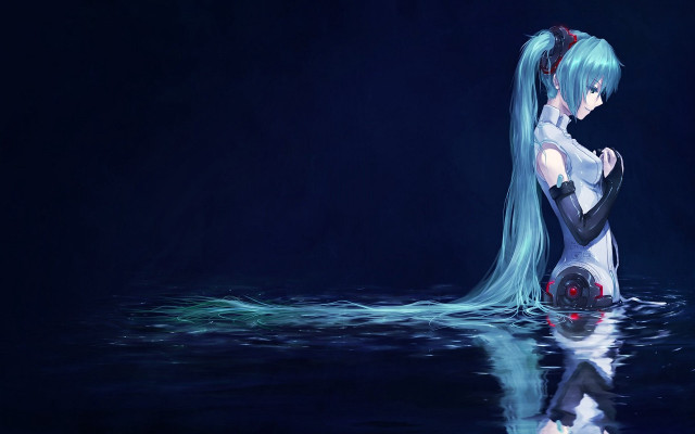 Woman blue hair standing water free wallpaper - medium preview image
