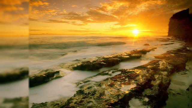 Sunset ocean rocky shore water free wallpaper - medium preview image