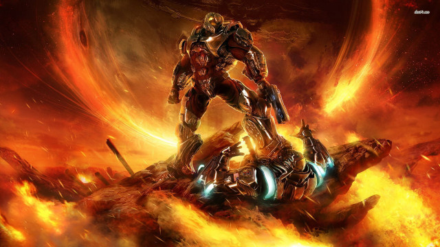 Robot fire flames space red free wallpaper - medium preview image
