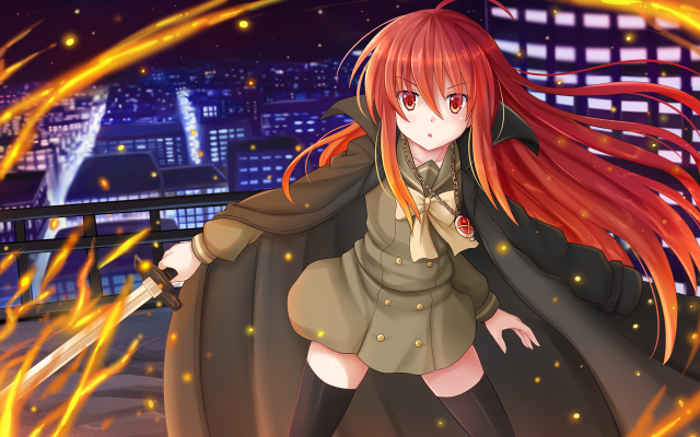 Girl red hair black coat free wallpaper - medium preview image