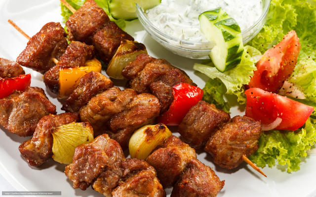 Plate meat vegetables salad dressing free wallpaper - medium preview image