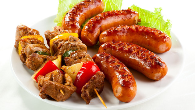 Skewers meat vegetables lettuce tomato free wallpaper - medium preview image