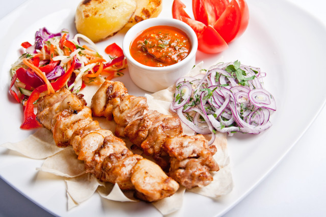 Plate of food with meat free wallpaper - medium preview image